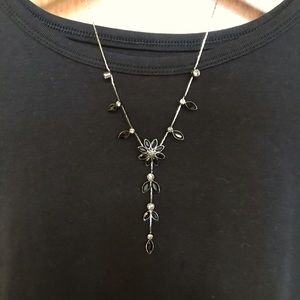 Lia Sophia brand black and gray rhinestone floral design necklace